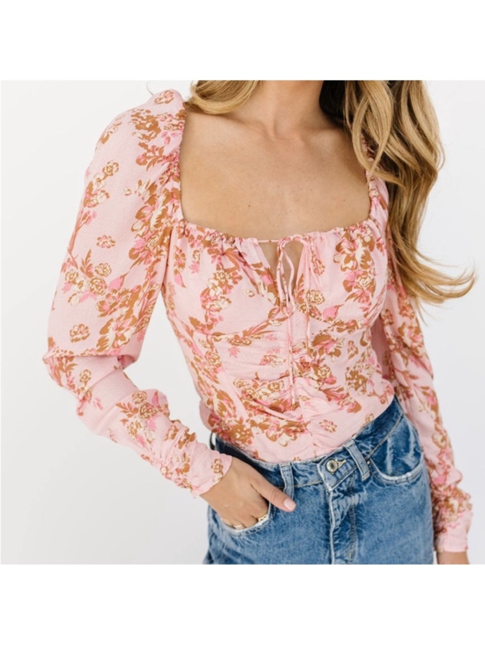 FREE PEOPLE Women's Hilary Print Keyhole Neck Cropped Top Size L NWT